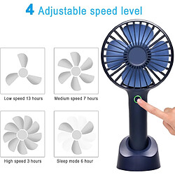 Avis Mini Ventilateur Portatif Portatif Rechargeable USB avec Base, Batterie 2500mAh, 4 Modes pour la Maison, le Bureau, la Chambre et les Voyages en Plein Air (Bleu)