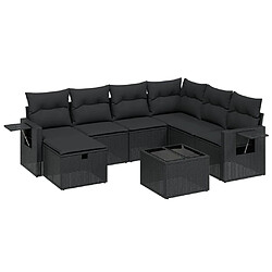 Maison Chic Ensemble Tables et chaises d'extérieur 8 pcs avec coussins,Salon de jardin noir résine tressée -GKD375273