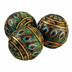 Design Toscano Orbes à Plumes de Paon Boules Décoratives, 8 cm, Ensemble de Trois, polyrésine, palette complète de couleur