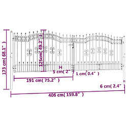 vidaXL Portail et sommet de lance Noir 406x173 cm Acier enduit poudre pas cher