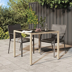 vidaXL Table de jardin 90x90x75cm Verre trempé et résine tressée Beige