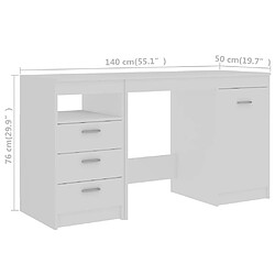 vidaXL Bureau Blanc 140x50x76 cm Bois d’ingénierie pas cher