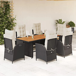 vidaXL Ensemble à manger de jardin coussins 7pcs Noir Résine tressée