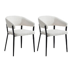 Vente-Unique Lot de 2 chaises avec accoudoirs en tissu bouclette et métal noir - Blanc - AVRELA