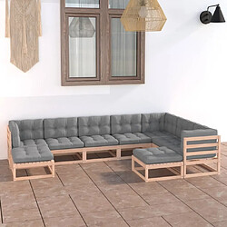 Maison Chic Salon de jardin 9 pcs + coussins - Mobilier/Meubles de jardin - Table et chaises d'extérieur Bois de pin massif -MN16278