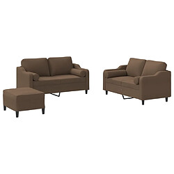 vidaXL Ensemble de canapés 3 pcs avec coussins marron tissu