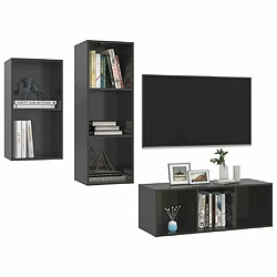 Avis Maison Chic Ensemble de meubles TV 3 pcs pour salon - Gris brillant Aggloméré -MN77855