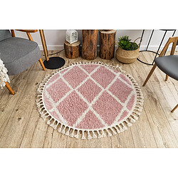 RUGSX Tapis BERBER TROIK A0010 cercle rose et blanc Franges berbère marocain shaggy cercle 160 cm pas cher