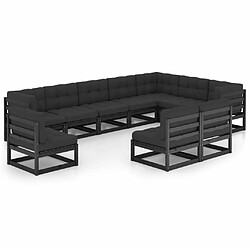 Maison Chic Salon de jardin 10 pcs + coussins - Mobilier/Meubles de jardin - Table et chaises d'extérieur Noir Bois de pin massif -MN43527