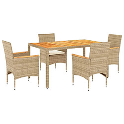 vidaXL Ensemble à manger de jardin et coussins 5pcs beige rotin acacia