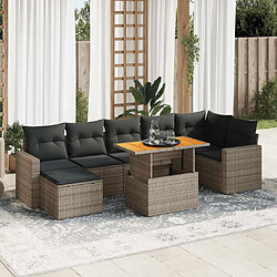 vidaXL Salon de jardin 8 pcs avec coussins gris résine tressée