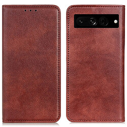 Etui en PU texture litchi, fermeture automatique magnétique avec support, marron pour votre Google Pixel 7 Pro