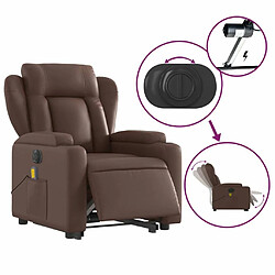 Maison Chic Fauteuil Relax pour salon, Fauteuil inclinable de massage électrique marron similicuir -GKD80813 pas cher