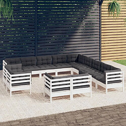 Maison Chic Salon de jardin 13 pcs avec coussins | Ensemble de Table et chaises | Mobilier d'Extérieur blanc bois de pin solide -GKD88599