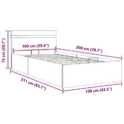 vidaXL Cadre de lit à rangement avec LED Gris Similicuir 100x200 cm pas cher