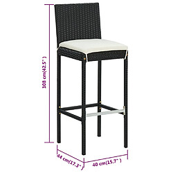 vidaXL Tabourets de bar avec coussins lot de 6 noir résine tressée pas cher