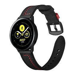 Bracelet en cuir véritable 20 points en forme de 7 noir pour votre Samsung Galaxy Watch Avtive 42mm