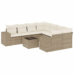 vidaXL Salon de jardin avec coussins 9 pcs beige résine tressée