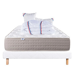 LUXURY LITERIE Ensemble matelas Dreamlux 140x190 cm + sommier blanc ep 13cm + 2 oreillers + couette