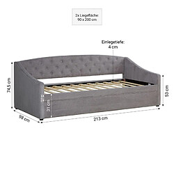 Homestyle4U Canapé lit Côtelé gris 2 Places 90x200