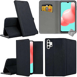 Htdmobiles Housse etui portefeuille avec coque intérieure en silicone pour Samsung Galaxy A32 4G + verre trempe - NOIR MAGNET