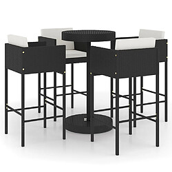 vidaXL Ensemble de bar de jardin 5 pcs et coussins Résine tressée Noir