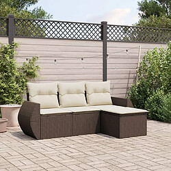 vidaXL Salon de jardin 4 pcs avec coussins marron résine tressée