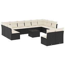 vidaXL Salon de jardin avec coussins 13 pcs noir résine tressée