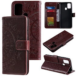 Etui en PU empreinte fleur cool marron pour votre Samsung Galaxy A21s