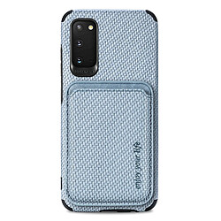 Coque en TPU + PU texture en fibre de carbone avec porte-carte bleu pour votre Samsung Galaxy S20 4G/5G