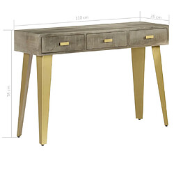 vidaXL Table console Bois de manguier Gris avec laiton 110x35x76 cm pas cher