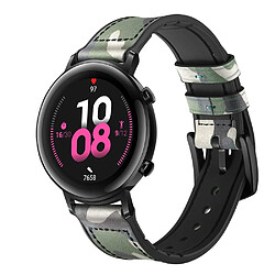 Bracelet en cuir véritable Largeur 20 mm vert/camoufage pour votre Huawei Watch GT2