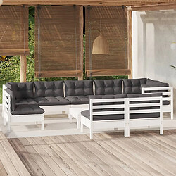 Maison Chic Salon de jardin 10 pcs avec coussins | Ensemble de Table et chaises | Mobilier d'Extérieur blanc bois de pin massif -GKD44761