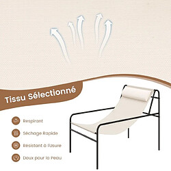 Helloshop26 Chaise longue de jardin en textilène appui-tête amovible patins antidérapants cadre en métal charge 160 kg beige 20_0008164