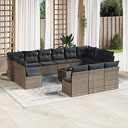 Maison Chic Salon de jardin avec coussins 14 pcs | Ensemble de Table et chaises | Mobilier d'Extérieur gris résine tressée -GKD29169