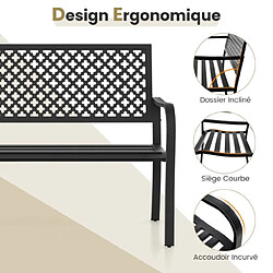 Helloshop26 Banc de jardin chaise de patio en métal pour 2 personnes avec dossier ajouré & siège à lattes banc moderne de 127 cm de long noir 20_0007797