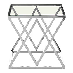 Vivenla Table d'appoint design en acier inoxydable poli argenté et plateau en verre trempé transparent L. 55 x P. 55 x H. 55 cm collection ROMA