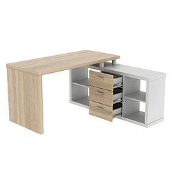 Acheter Vente-Unique Bureau d'angle avec rangements ALDRIC III - Blanc & Chêne