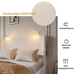 Acheter KILISKY Lit coffre double - 140x200cm - Avec lampe de lecture LED - velours côtelé - Sommier à lattes en métal - beige