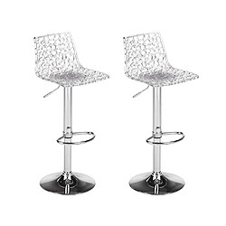 Vente-Unique Lot de 2 Tabourets de bar CLARK - Polycarbonate - Hauteur réglable - Cristal