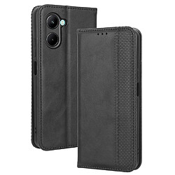 Etui en PU texture rétro, auto fermeture magnétique avec support pour votre Realme C33 4G - noir