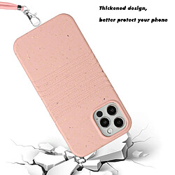 Coque en TPU + paille de blé entièrement biodégradable avec sangle pour votre iPhone 13 Pro Max 6.7 pouces - rose