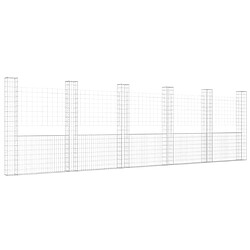 vidaXL Panier de gabion en forme de U avec 6 poteaux Fer 620x20x200 cm