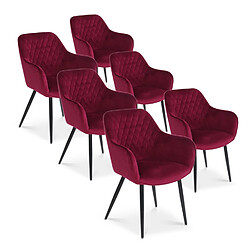 Lot de 6 chaises Victoria en velours rouge pieds noir