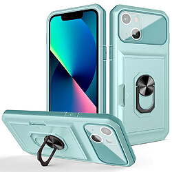 Coque en TPU + acrylique anti-rayures avec béquille et porte-carte Vert clair/vert clair pour votre iPhone 13 6.1 pouces