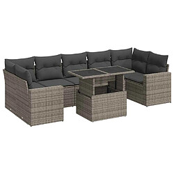 vidaXL Salon de jardin 8 pcs avec coussins gris résine tressée