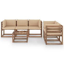 vidaXL Salon de jardin 6 pcs avec coussins beige