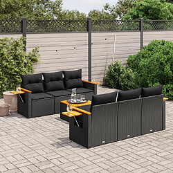 vidaXL Salon de jardin 7 pcs avec coussins noir résine tressée