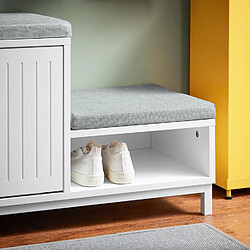 SoBuy Banc de Rangement, Banc à Chaussures avec 2 Coussin Rembourré, Meuble Bas Entrée sur Pieds avec 1 Porte Coulissante et 3 Compartiments pour Entrée, Salon, 100 x 35 x 45 cm, Blanc, FSR166-W pas cher