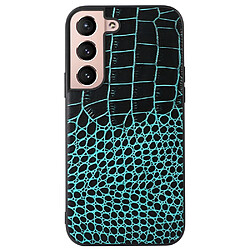 Coque en TPU + cuir véritable texture croco vert pour votre Samsung Galaxy S22 5G